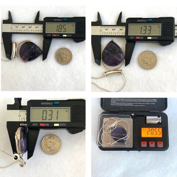 Sterling Silver 925 Teardrop Bezel Set Purple Charoite Pendant Necklace 20" - Picture 10 of 16